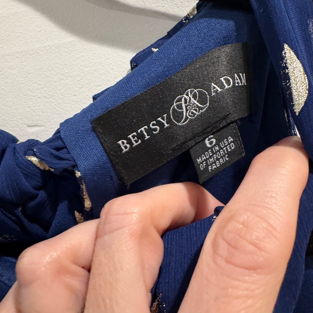 Betsy & Adam blue Metallic Ruffle Halter Gown - Picture 5 of 7